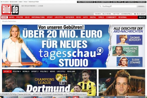 Bild.de Webseite im Jahr 2012