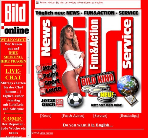 Bild.de Webseite im Jahr 2000